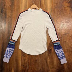 Free People All In Cuff thermal top print sleeves sz M
